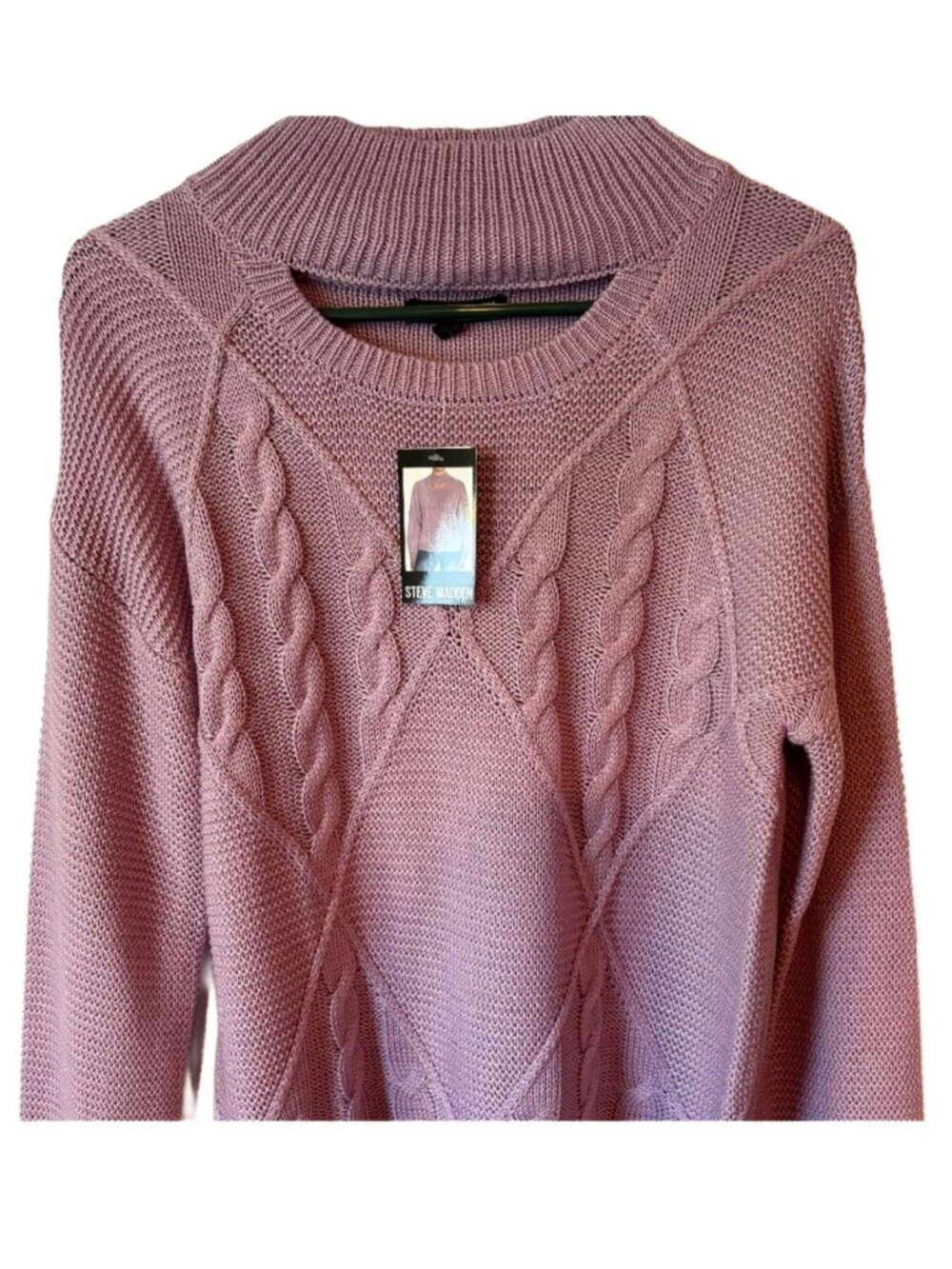 Steve Madden Cable Knit Sweater Lilac Size S Cutout Neckline New With Tags